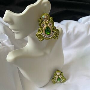 Elegant Green and Gold Statement Earrings